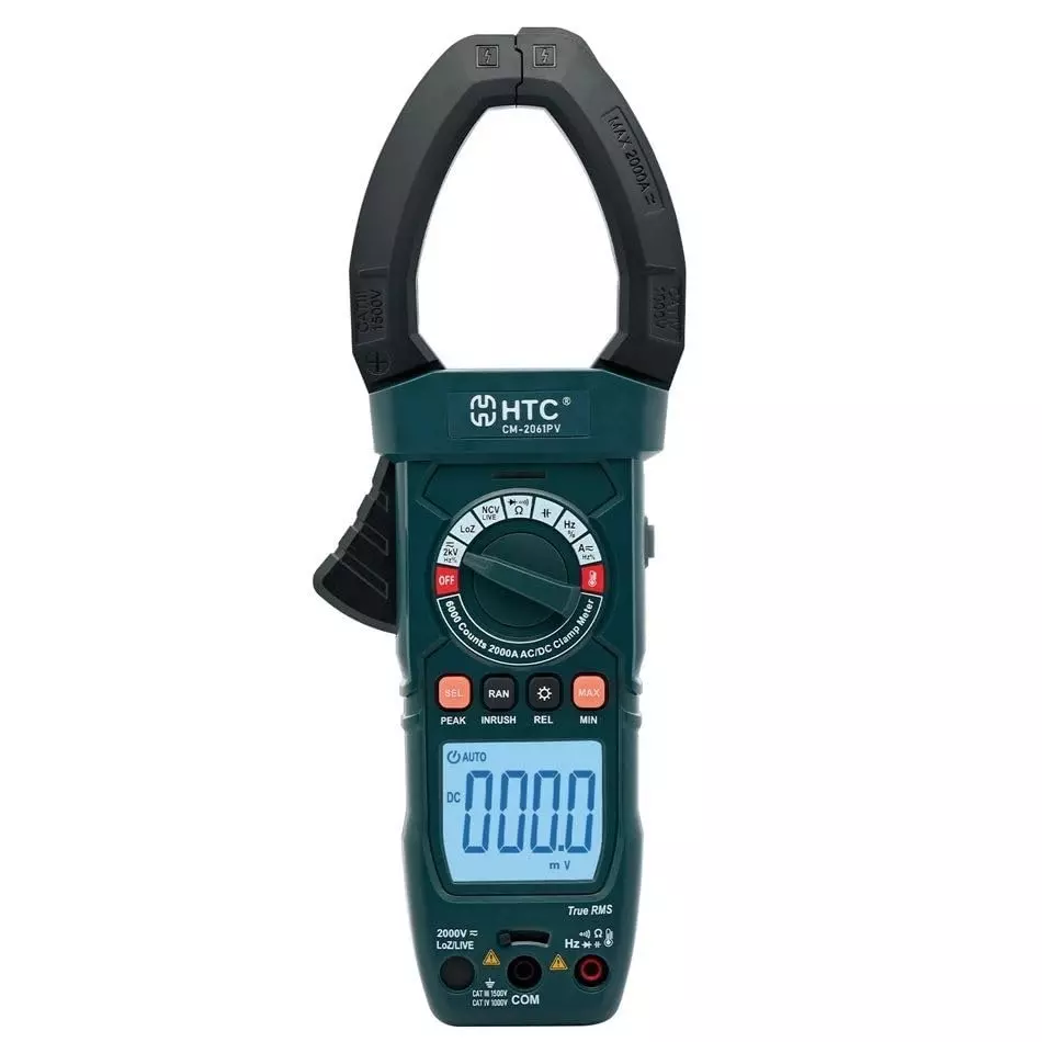 HTC Clamp Solar Meter True RMS 2000 V AC/DC Voltage 100 mF Capacitance 2000 A AC/DC Current 10 MHz Frequency, CM-2061PV