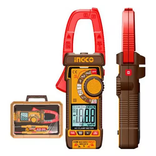 Ingco DC/AC Clamp Meter with True RMS 6000 Count LCD Display and 60 A / 600 A Current, DCM66002 (With 3 Pcs LR03 AAA Batteries)