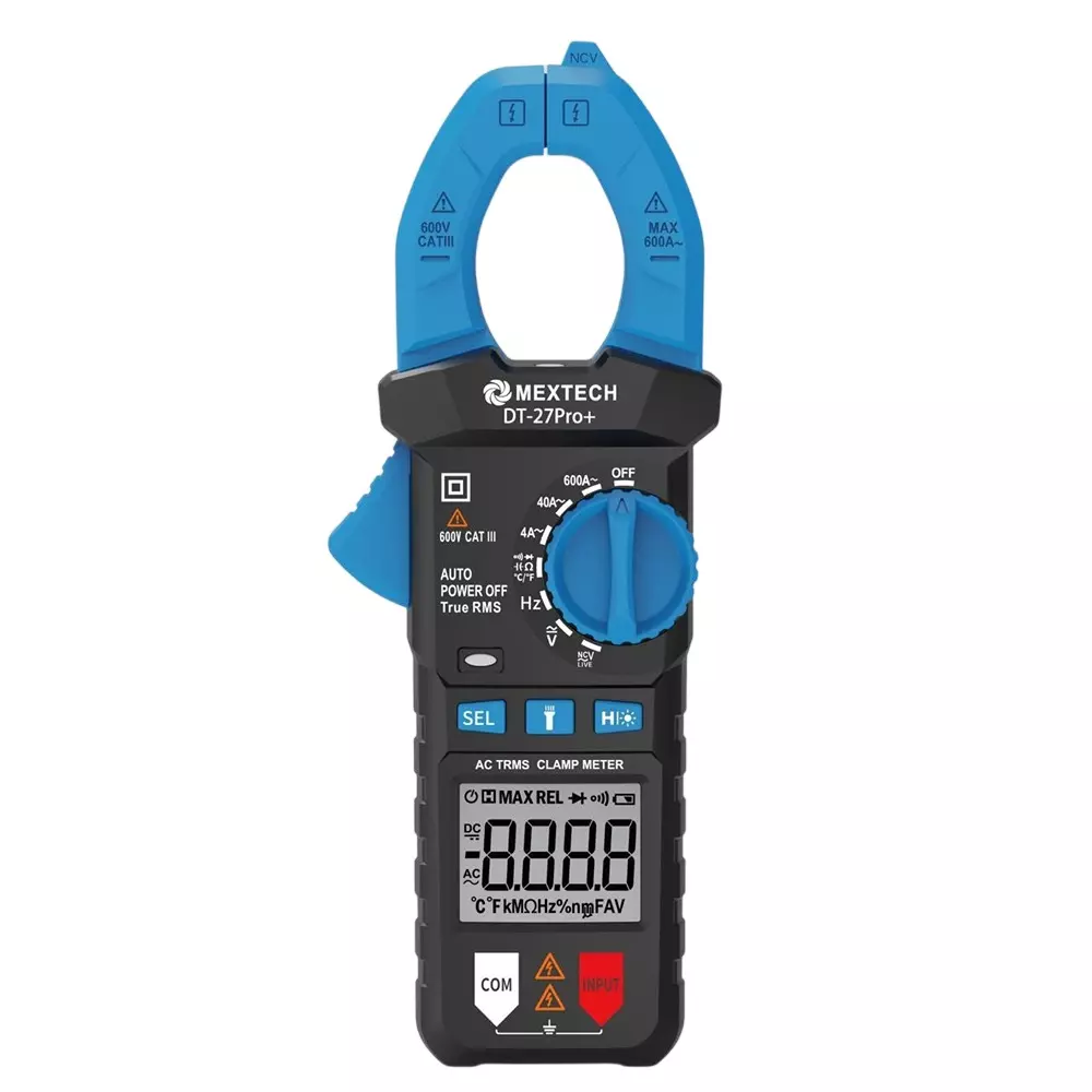 MEXTECH Digital Clamp Meter 3½ Digits Display 26 mm Jaw Opening 600 A AC Current 40 MΩ Resistance, DT27PRO+