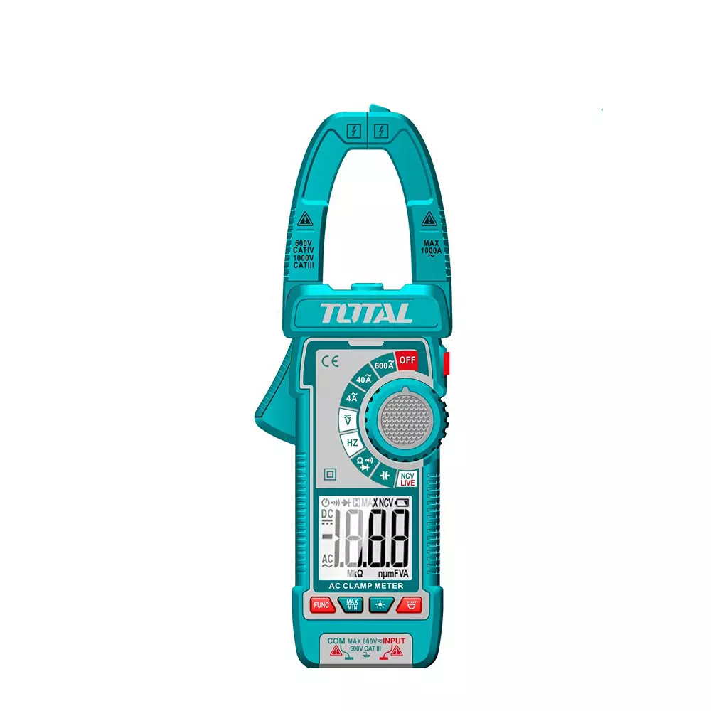 Total Digital AC Clamp Meter AC/DC Voltage 600 A Current, NCV, Frequency & Capacitance Tester True RMS 4000 Counts, TMT766001