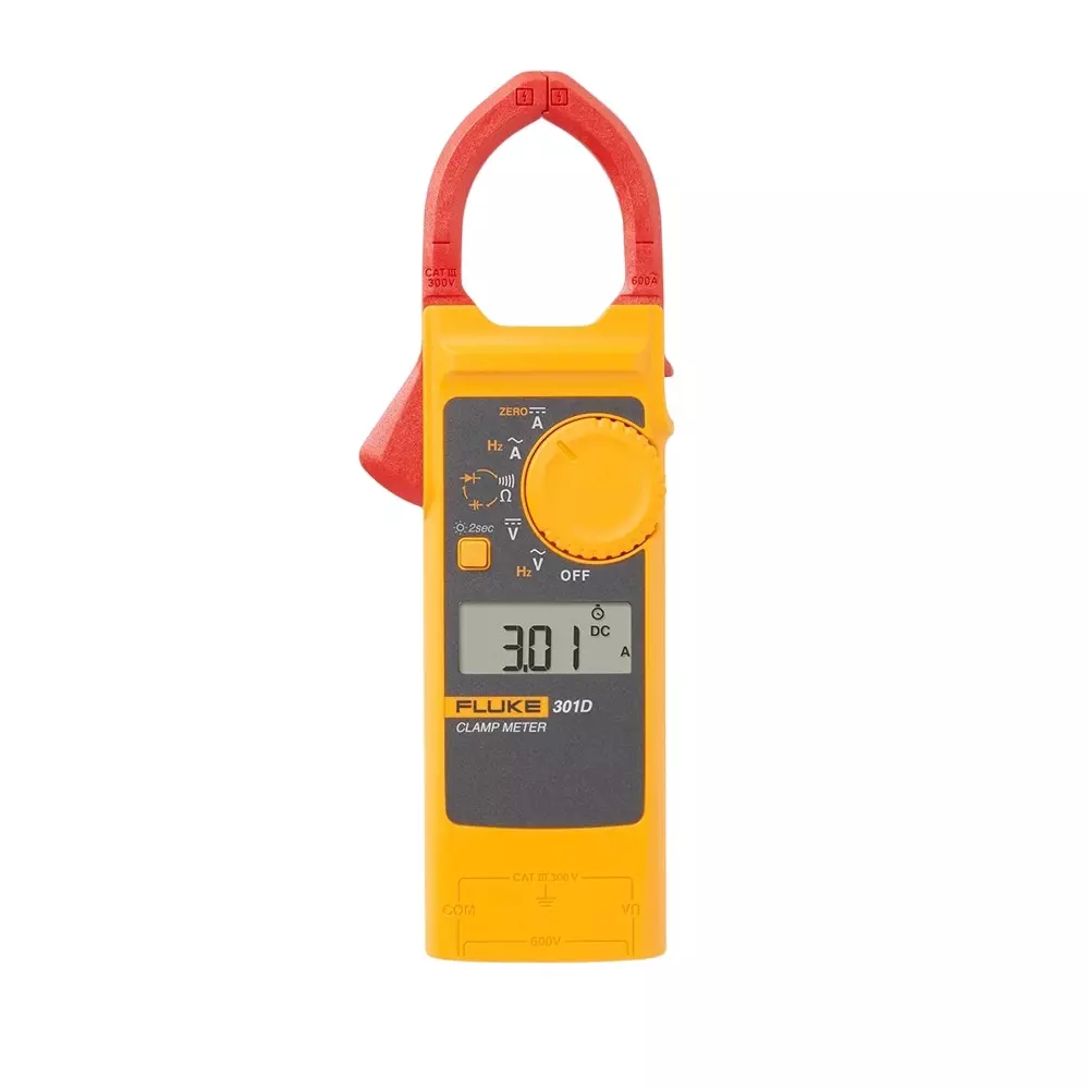 Fluke Digital AC/DC Clamp Meter 6000 Counts LCD Display 60 A, 600 A Range, 0.01 A, 0.1 A Resolution and 2 % + 10, 2 % + 5 Accuracy, 301D (With Test Leads)