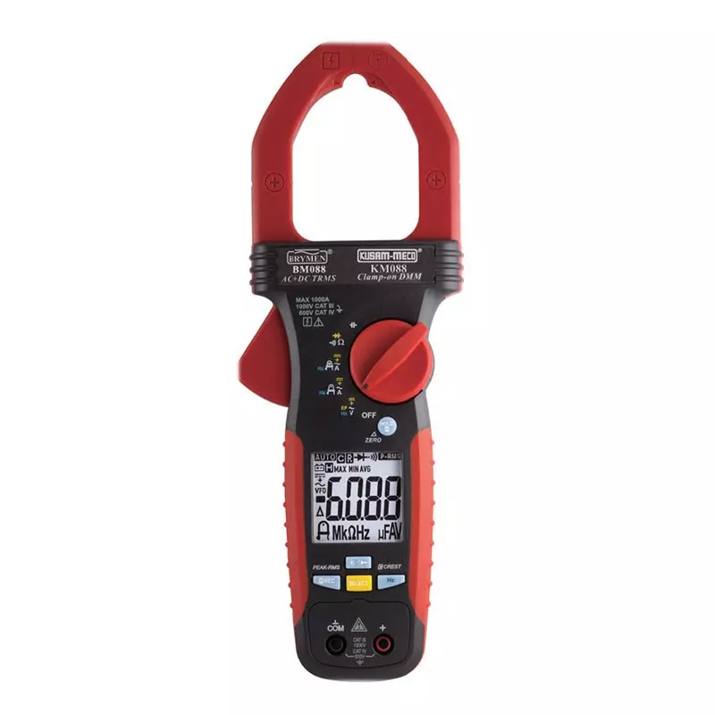 KUSAM-MECO 3-5/6 Digits AC True RMS Digital Clampmeter 6000 counts 1000A AC/DC, KM 088