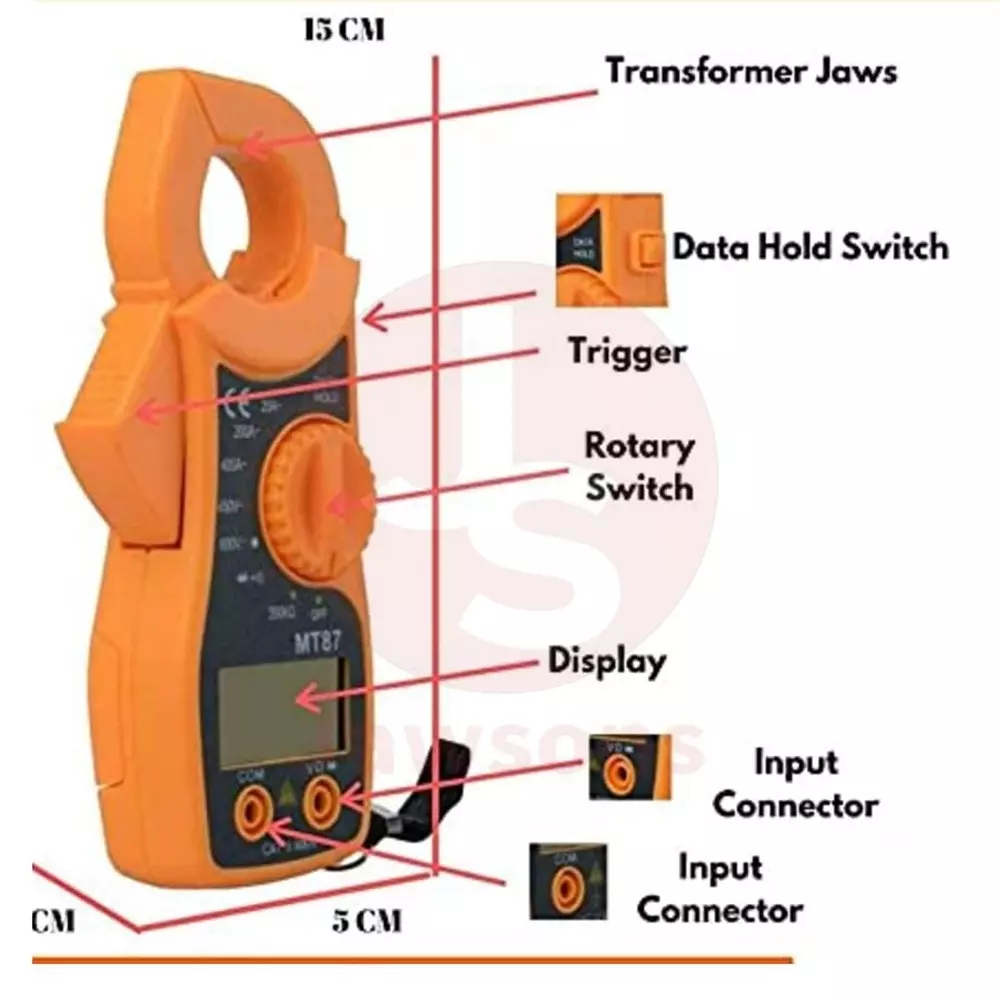 Jawsons Digital Clamp Multimeter 600 V (±1%) DC & 450 V (±1.2%) AC Voltage 20-400 A (±2%) AC Current with Test Lead, MT87