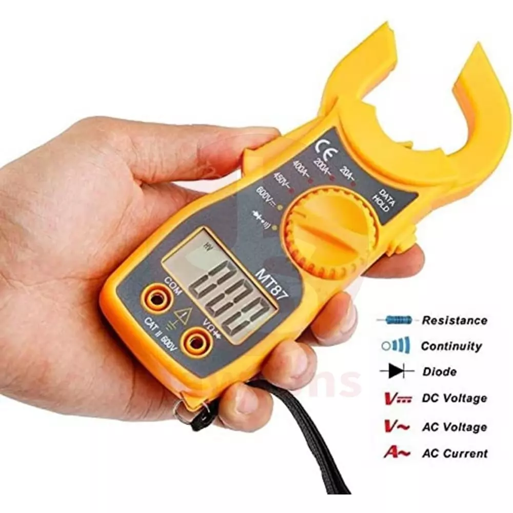 Jawsons Digital Clamp Multimeter 600 V (±1%) DC & 450 V (±1.2%) AC Voltage 20-400 A (±2%) AC Current with Test Lead, MT87