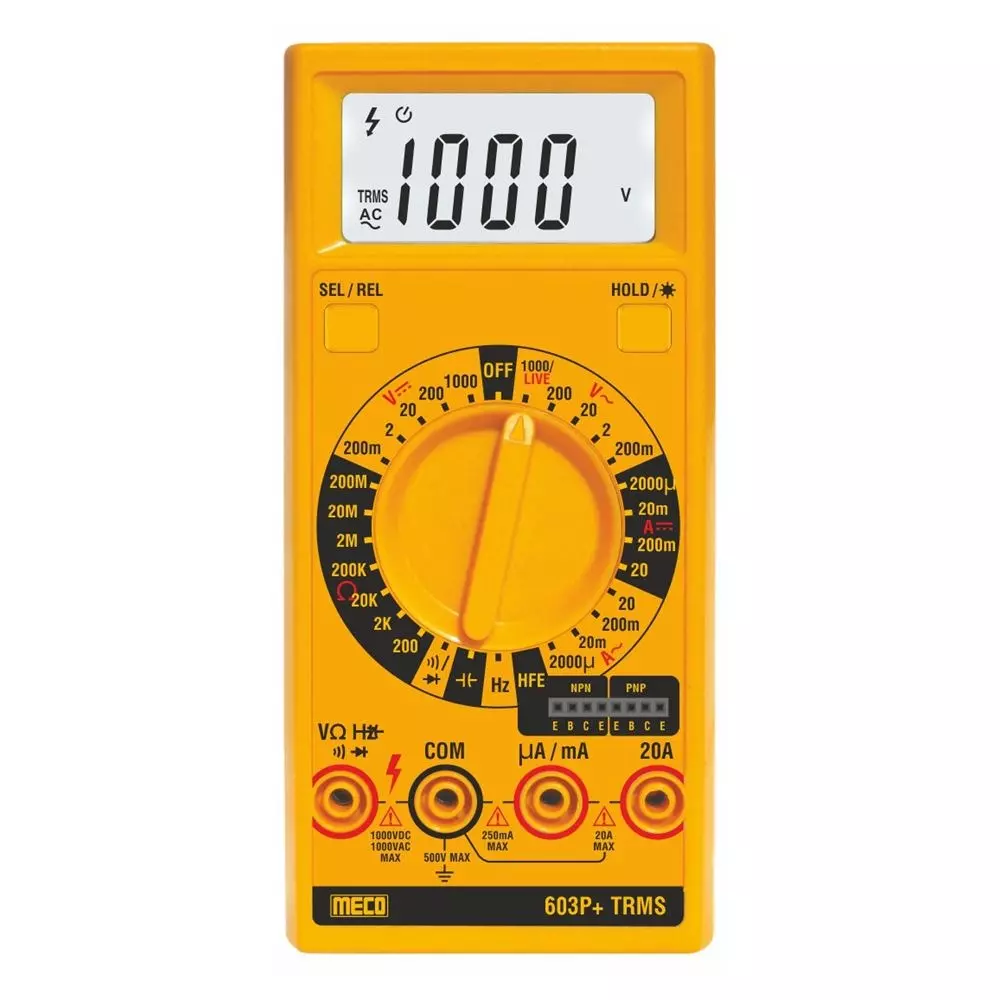 Meco Manual Ranging Digital Multimeter DC/AC TRMS 3½ Digits 2000 Counts 1000 V Voltage 20 A Current, 603P+ TRMS
