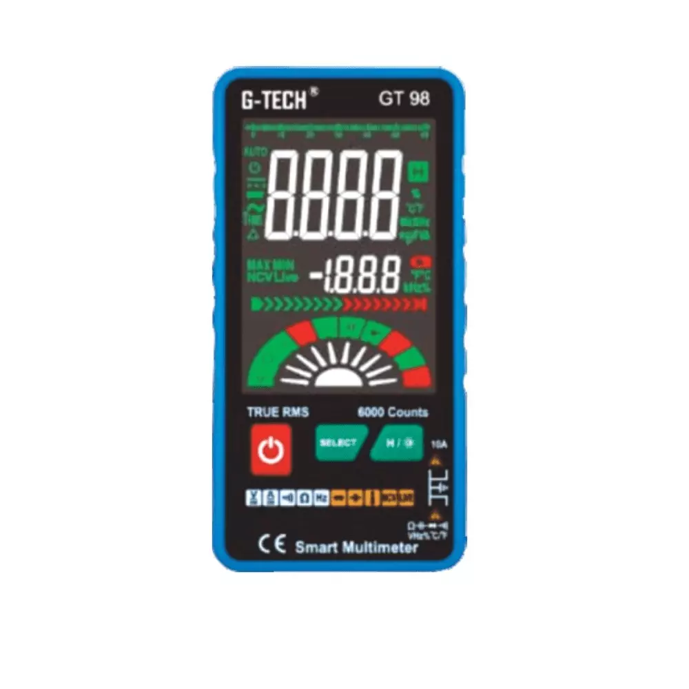 G-Tech Smart TRMS Digital Multimeter 6000 Display Count 3¾ Digit Display 600 mV to 600 V DC Voltage, GT 98 TRMS
