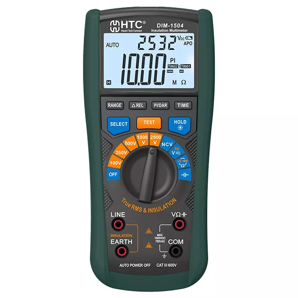 HTC Digital Insulation Multimeter True RMS 1 nF - 100 mF Capacitance 600 Ω - 60 MΩ Resistance, DIM-1504