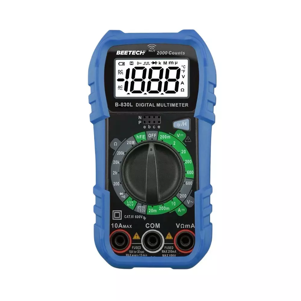 BEETECH Digital Multimeter with 2000 Counts 3 1/2 Digits LCD Display, 600 V AC/DC and 10 A DC Current Rating, B-830L