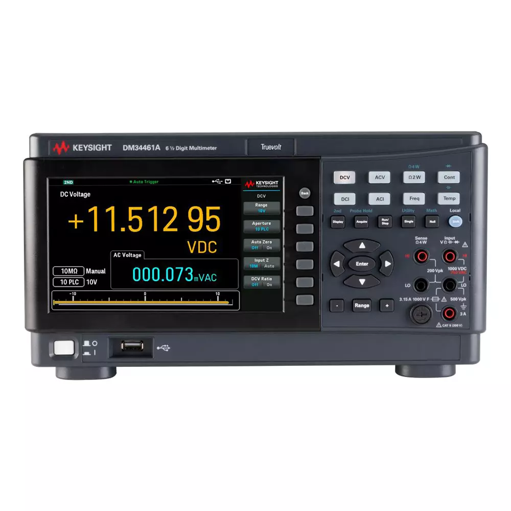 KEYSIGHT TECHNOLOGIES Bench Digital Multimeter 6.5 Digit 100 Mohm Max Resistance 3 Amp, DM34461A