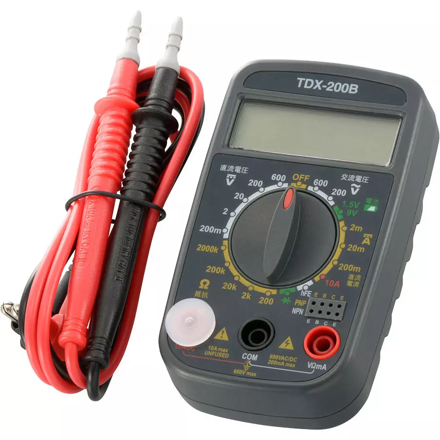 Ohm Electric Digital Multimeter Test leads: Red/Black Specifications Palm size Type Fuse, test leads, 006 P 9 V battery,, TDX-200B