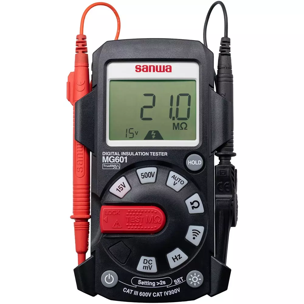Sanwa Insulation Resistance Meter 0.000 M to 21.0 MΩ [at 15 V], 0.000 M to 210 MΩ Measurement Range, MG601-M