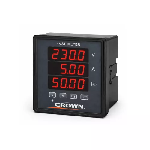 Crown Volt Amp Frequency Meter (VAF), 20-300V AC, 0.005–2 A / 0.02–5 A / 0.08–10 A Input Current, CES 212
