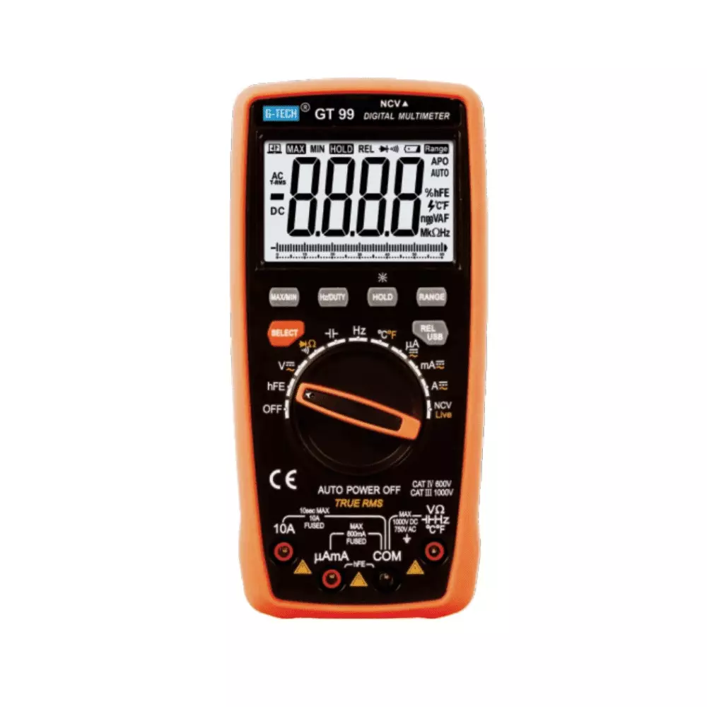 G-Tech Digital Multimeter 5999 Display Count 3 5/6 Digit Display 600 mV to 1000 V DC Voltage, GT99 TRMS