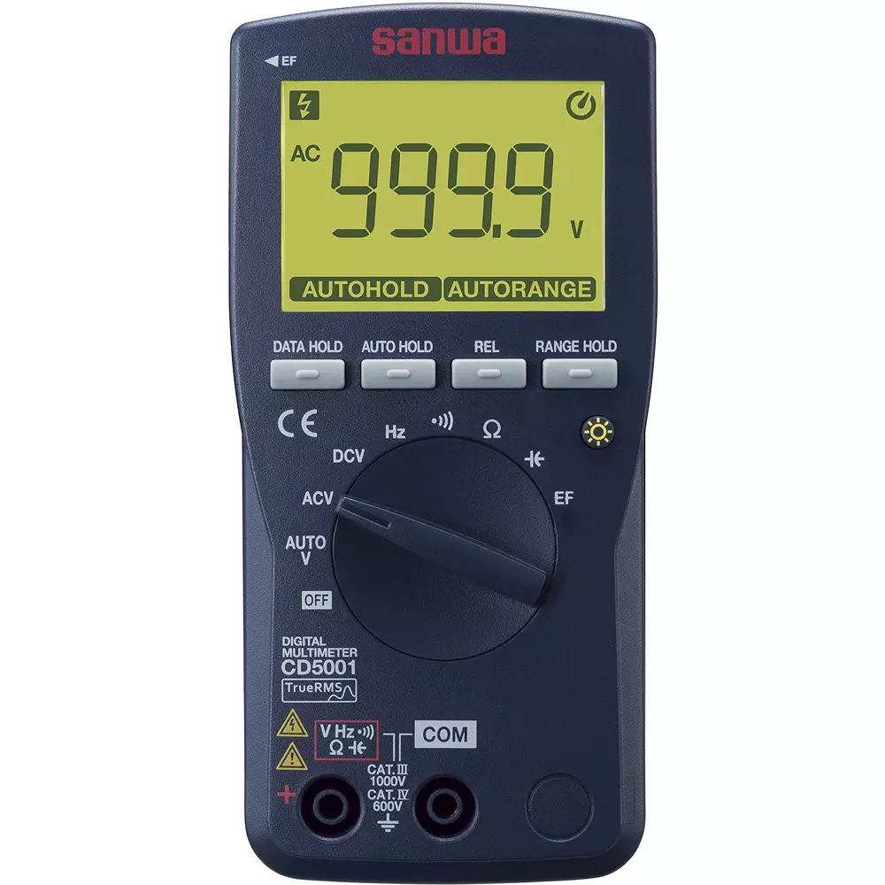 Sanwa Digital Multimeter LR03 (AAA alkaline battery) 1.5 V x 2 Power Supply 0.1Ω to 99.99 MΩ Resistance, CD5001
