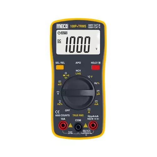 MECO Pocket Size Digital Multimeter 3-5/6 Digits 6000 Counts LCD with Backlight Display, TRMS and Autoranging, 108P+TRMS