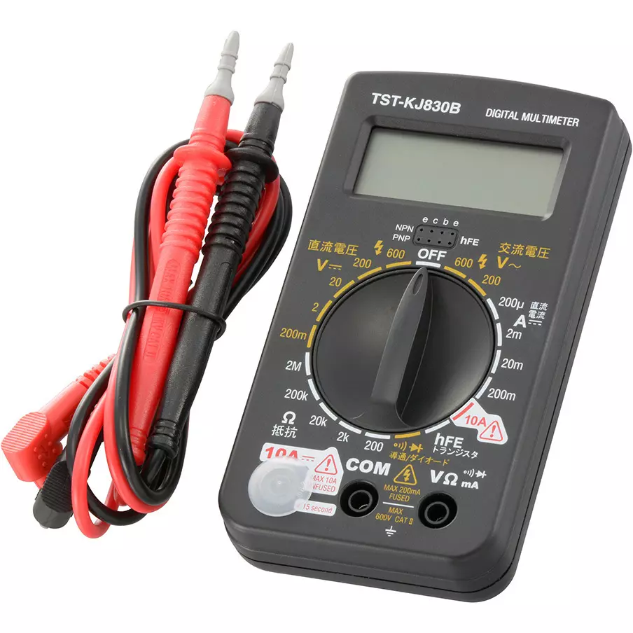 Ohm Electric Digital Multimeter, Test leads: Red/Black, Function switch: Large Specifications Fuse, test leads, 006 P, TST-KJ830B