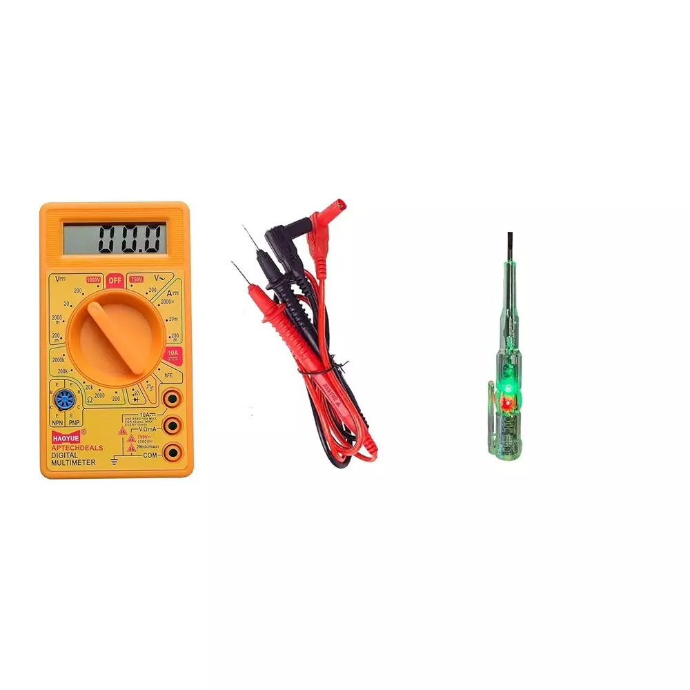 VMTRONIX Digital Multimeter Kit with Electrical Tester Screwdriver 200 to 750 V, DT 830 D (Kit of 3 Pcs)