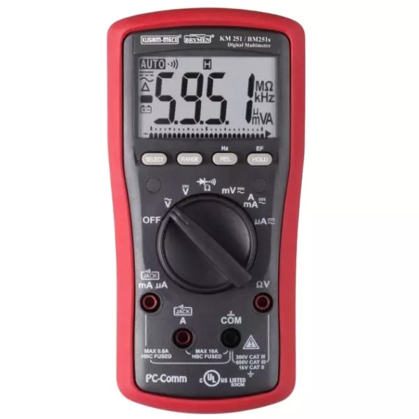 KUSAM-MECO TRMS Digital Multimeter 3-5/6 Digits 6000 counts LCD Display 2000 m Altitude 32 ms Response Time, KM-251
