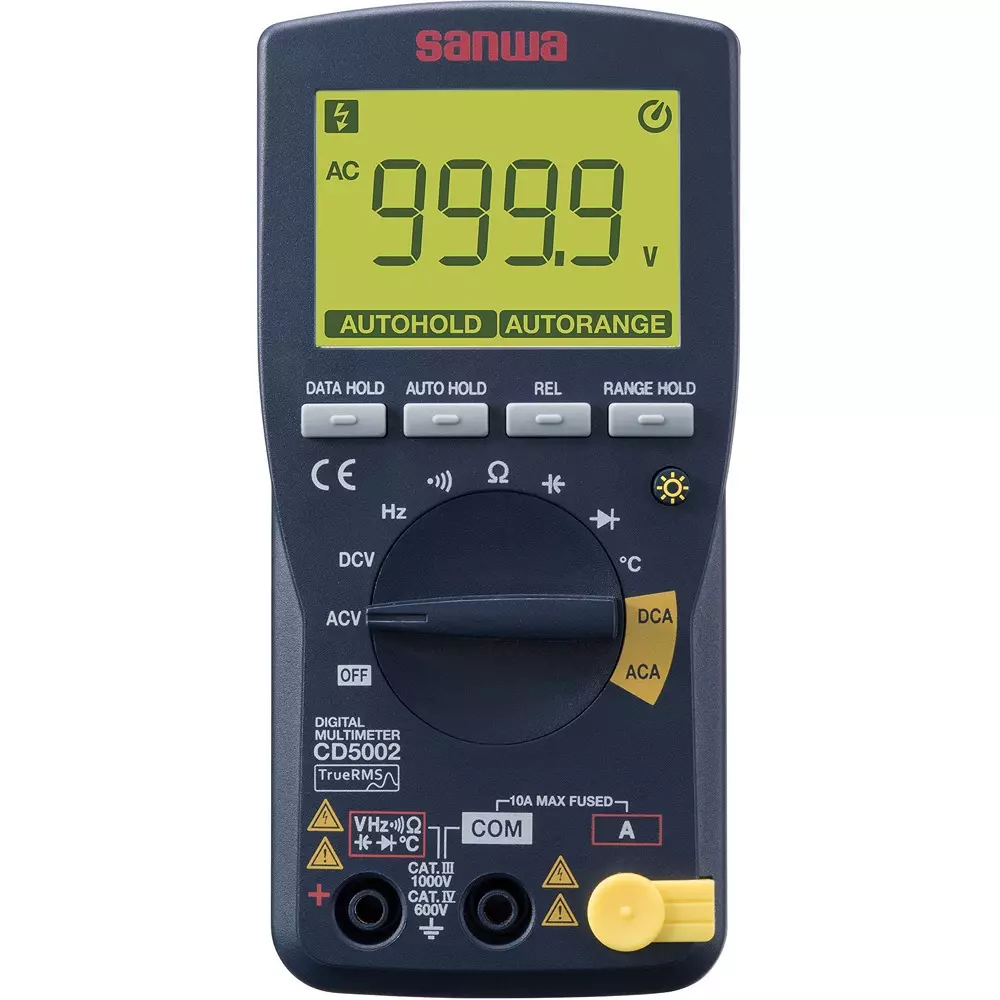 Sanwa Digital Multimeter LR03 (AAA alkaline battery) 1.5 V x 2 Power Supply 0.1Ω to 99.99 MΩ Resistance, CD5002