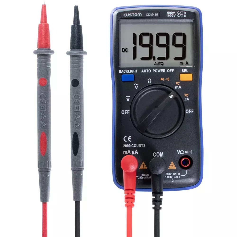 CUSTOM Digital Multimeter 2 xAAA batteries Power Supply Instruction manual, test leads Included Components, CDM-35