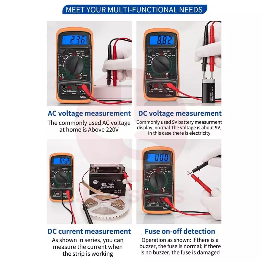 Jawsons Multi-Function Digital Multimeter 500 mA/250 V Fuse Protection with Backlit LCD Display, XL830L