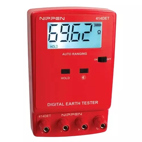 Nippen Digital Earth Resistance Tester With ABS Body, LCD Display, 0 Ohm to 2000 Ohm (Auto Ranging) and Rechargable Li-Ion Battery, 414DET