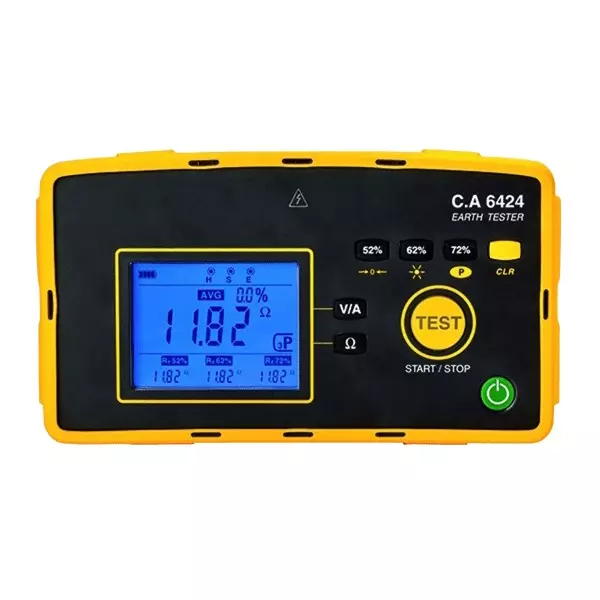 Krykard Earth Tester ±2% + 1 Count Accuracy 0.5 mA to 60 A Current Measurement Backlit Custom 206-Segment LCD Display CAT III 600V Safety Rating, CA 6424