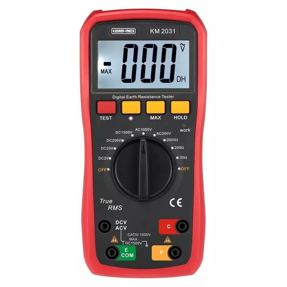 KUSAM-MECO Digital Earth Resistance Tester 4000 Counts LCD Display Plastic Red, Black, KM 2031
