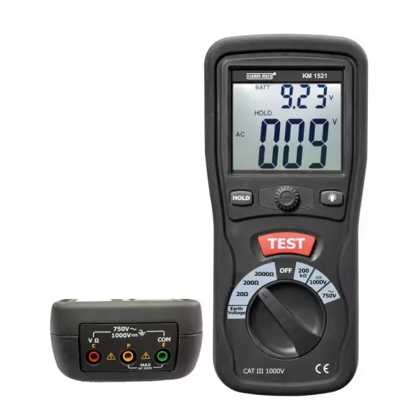 KUSAM-MECO 2/3 Wire Digital Earth Resistance Tester (0-10/100/1000Ω), KM-1521