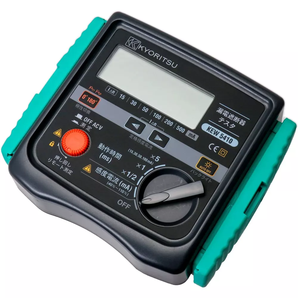 Kyoritsu Earth Leakage Breaker Tester x5: Test time 0 ms to 200 ms, x1: Test time 0 ms to 2000 ms, x1/2: Test, KEW5410