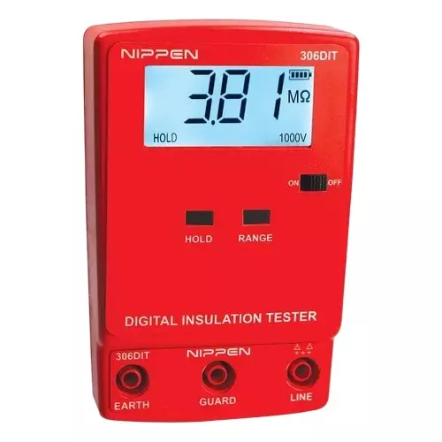 Nippen Digital Insulation Tester With ABS Body, LCD Display, 100 V, 500 V for 100 Mega Ohms/1000 Mega Ohms/2000 Mega Ohms, 306DIT
