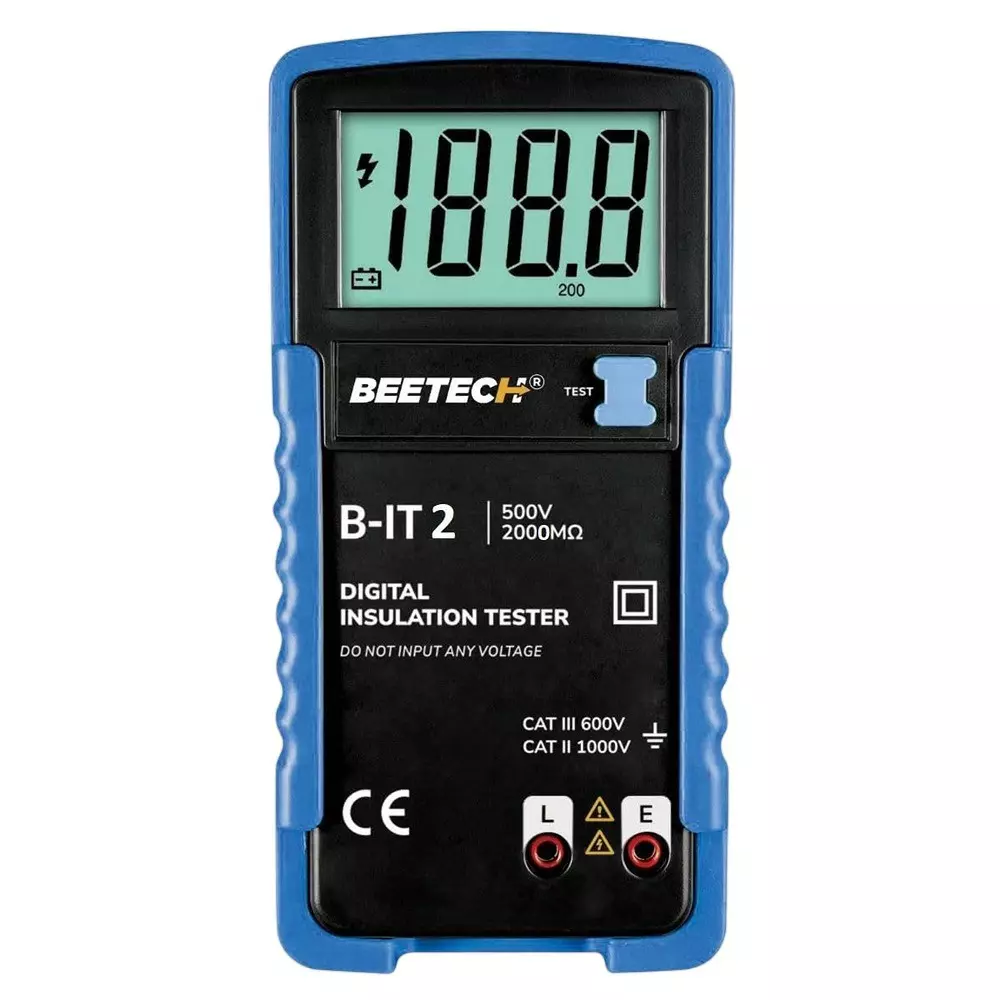 BEETECH Digital Insulation Tester with 2000 Counts 3 1/2 Digits LCD Backlit Display, 500 V and 2000 MΩ Insulation Resistance, B-IT2