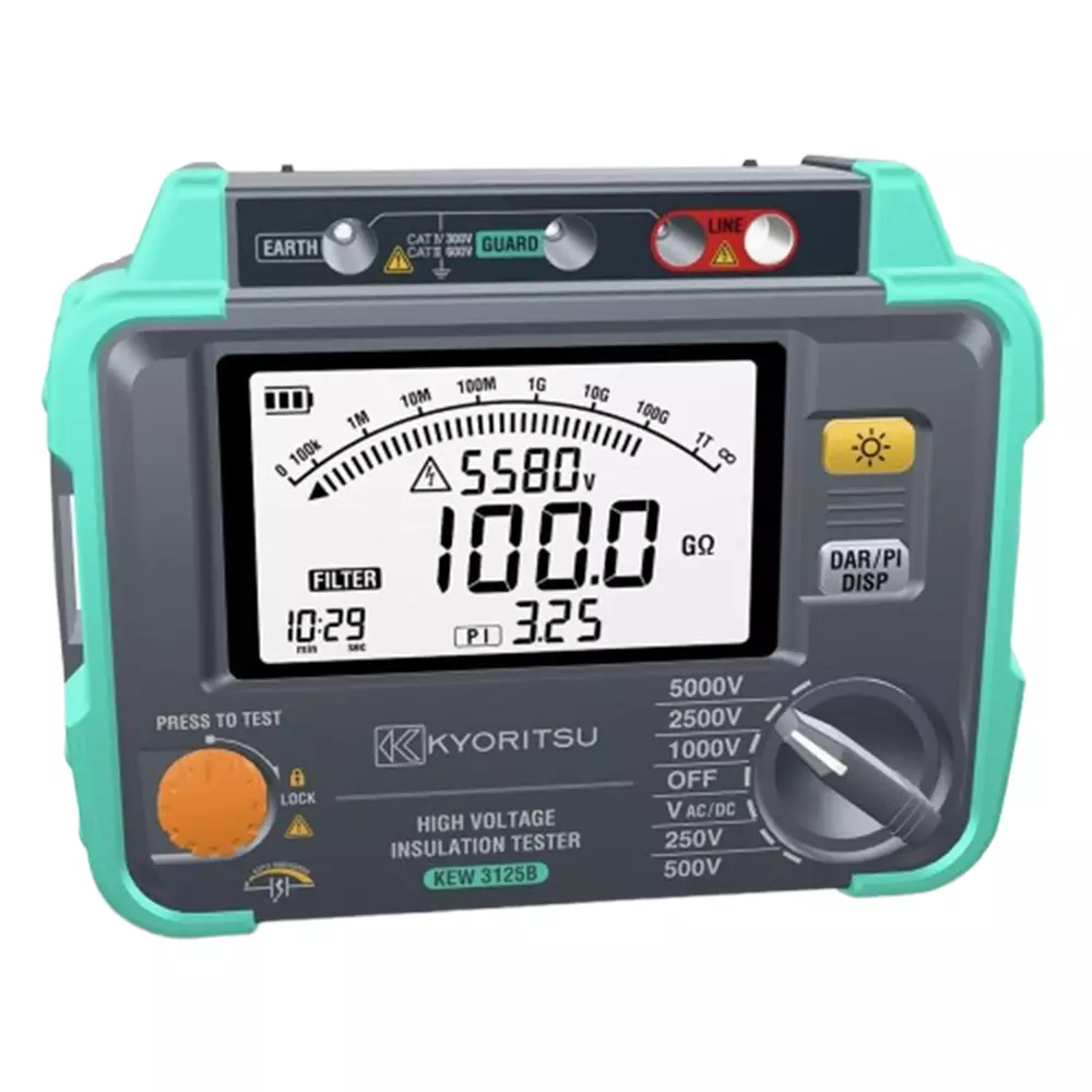 Kyoritsu High Voltage Insulation Tester up to 1 TΩ Resistance 250 to 5000 V, KEW 3125B