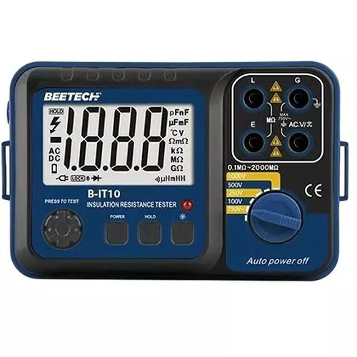 BEETECH Digital Insulation Resistance Tester with 2000 Counts 3 1/2 Digits LCD Display and Upto 2000 MΩ Insulation Resistance, B-IT10