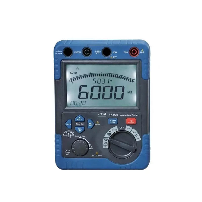Mextech Insulation Resistance Tester 6000 Counts 0 Ω – 600 Ω, 600 Ω – 6000 Ω Measuring Resistance Range Data Hold & Auto-Discharge Function, CEM&nbsp;DT6605