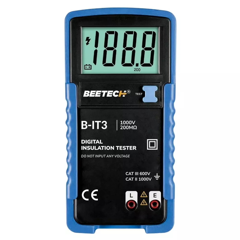 BEETECH Digital Insulation Tester with 2000 Counts 3 1/2 Digits LCD Display, 1000 V and 200 MΩ Insulation Resistance, B-IT3
