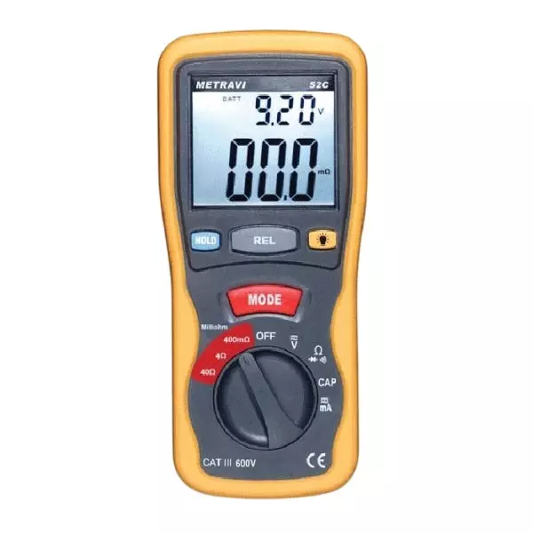 Metravi Milli Ohms Meter Auto Power Off 1.5 V Accuracy ±1.0%, 52C