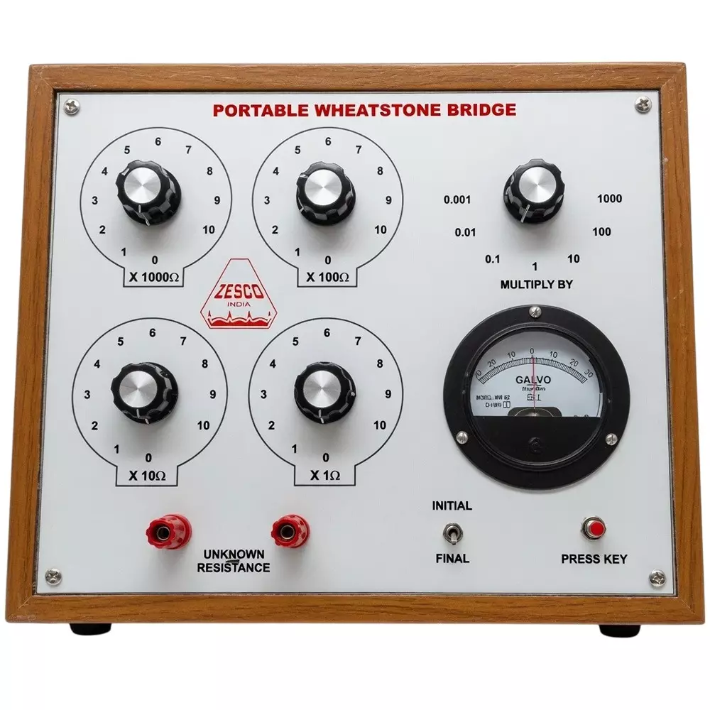 Zesco India Portable Wheatstone Bridge in White & Brown Color for Physics Labs, ZESCO-658