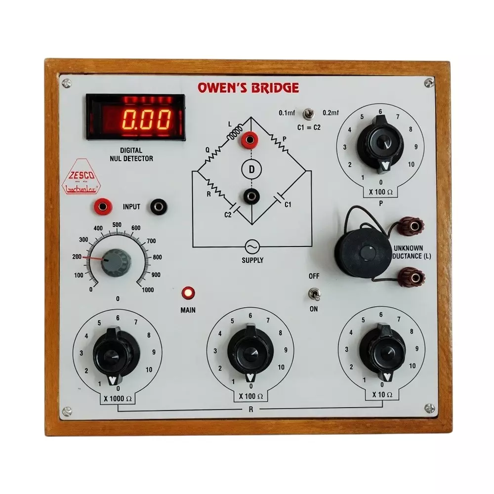 Zesco India Owen Bridge With Bridge Oscillator & Null Detector in White & Brown Color for Physics Labs, ZESCO-662