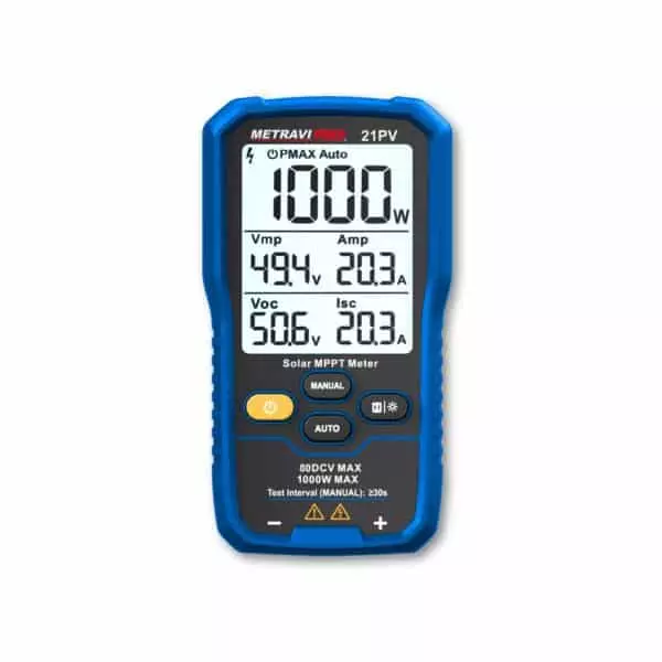 Metravi Solar MPPT Meter with 1000 W PMax and ≤800 W ±(1.0% + 5) Accuracy, PRO 21PV