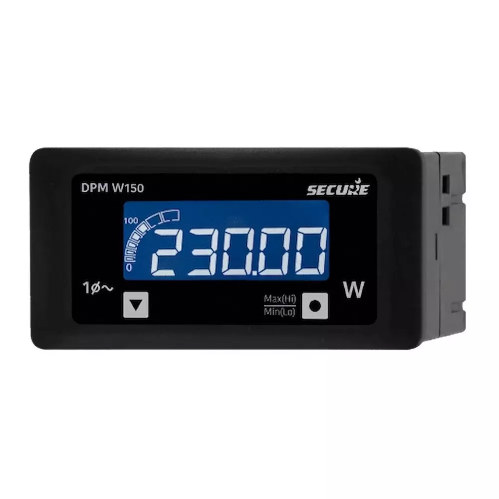 Secure DPM Series AC Active Power Meter 1 Phase 1 Line 4 Digit LCD Display 96x48 mm Size and 0.5 Accuracy Class, DPM W150