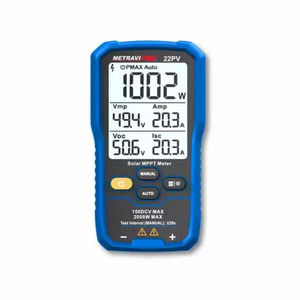 Metravi Solar MPPT Meter with 2000 W PMax and ≤800W ±(1.0% + 5) Accuracy, PRO 22PV