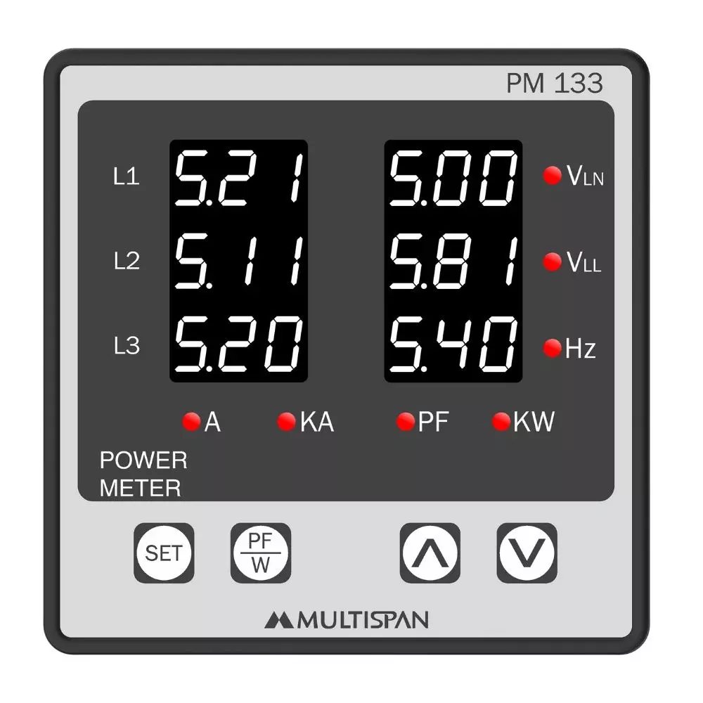 MULTISPAN Power Meter 3-Digit 6-Line 7-Segment White LED Display 100-270 V AC/DC Power Supply, PM-133