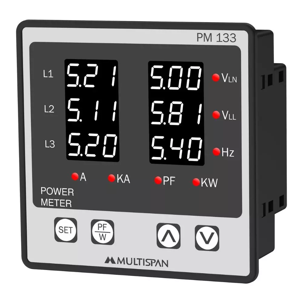MULTISPAN Power Meter 3-Digit 6-Line 7-Segment White LED Display 100-270 V AC/DC Power Supply, PM-133