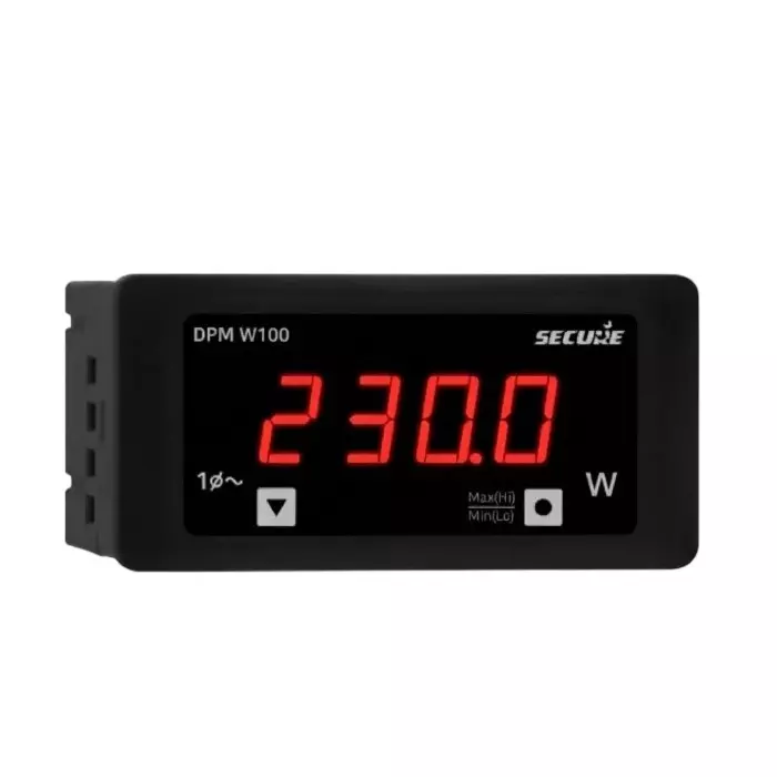Secure DPM Series AC Active Power Meter 1 Phase 1 Line 4 Digit LED Display 96x48 mm and 0.5 Accuracy Class, DPM W100
