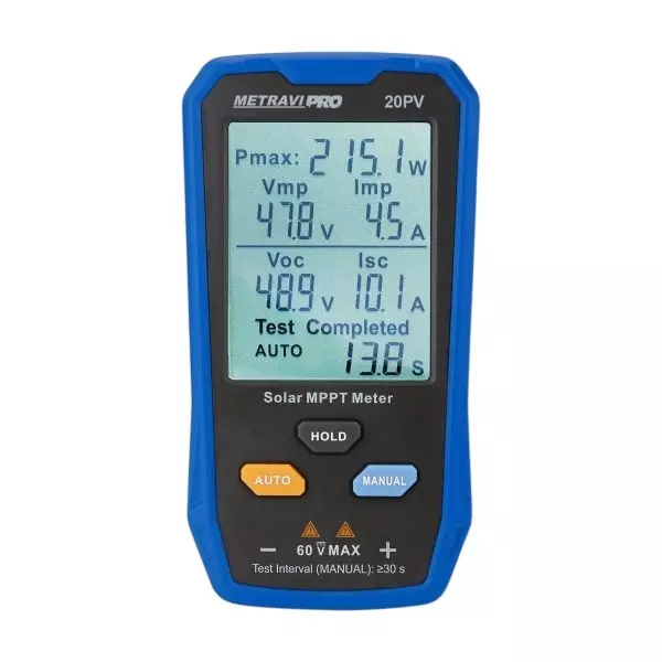 Metravi Solar MPPT Meter with 12-60 V Maximum Power Voltage and 0.1 V Resolution, PRO 20PV