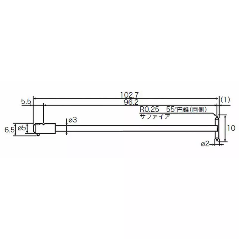 TOKYO SEIMITSU Measuring Probe 10 mm Tip Length 2Φ/R0.25 mm, 55° conical sapphire/T type Tip, EM46000-S307