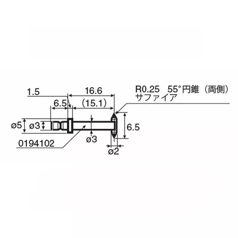 TOKYO SEIMITSU Measuring Probe 2Φ/R0.25 mm, 55° conical sapphire/T type, 0194 006