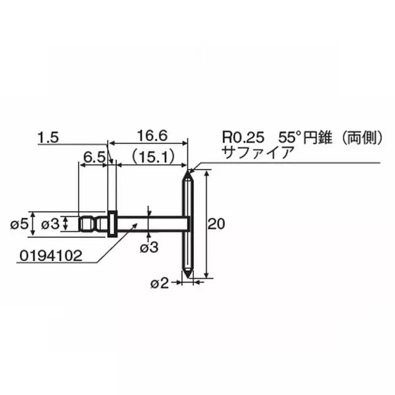 TOKYO SEIMITSU Measuring Probe 2Φ/R0.25 mm, 55° conical sapphire/T type, 0194 008