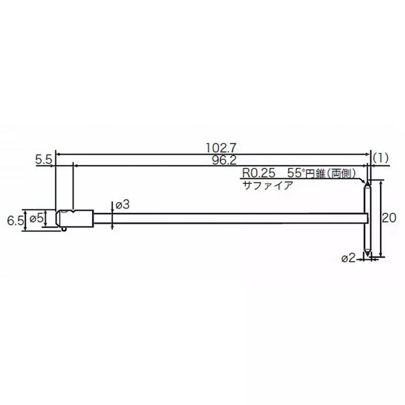 TOKYO SEIMITSU Measuring Probe 20 mm Tip Length 2Φ/R0.25 mm, 55° conical sapphire/T type Tip, EM46000-S308